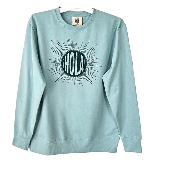 Unisex Latino Heritage Month "Hola!" Sweatshirt Size S Mint Green Casual - Picture 1 of 9